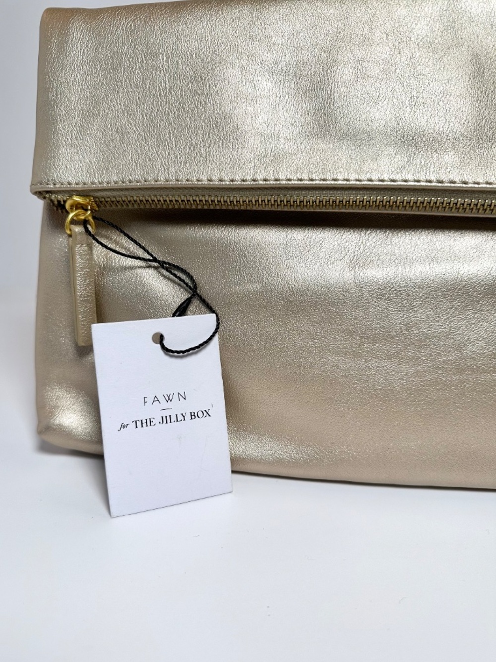 FAWN for The Jilly Box Gold Foldover Clutch | Metallic Vegan Leather | NEW - Picture 6 of 7